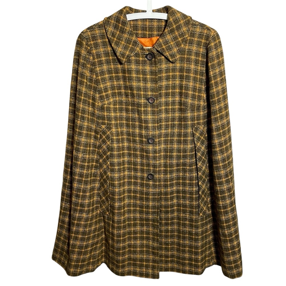 Pendleton Vintage Poncho Cape Brown Plaid Wool Tweed Jacket